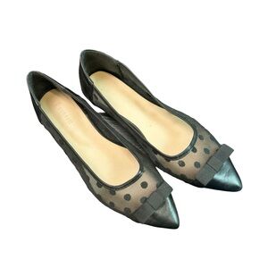SHE&IN Black Mesh Polkadot Bow Pointed Toe Flats Shoes size EU 40 US 9